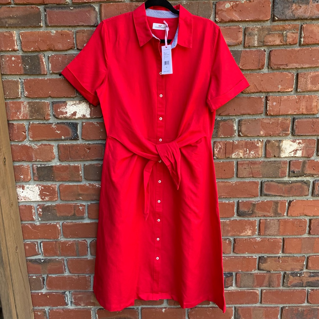 Vineyard Vines Red Linen Midi Dress